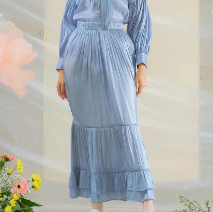 Gambar Zissel Skirt Mayoutfit l Skirt Ruffle Trap Kerutan - Dusty Blue, L/XL dari Mayoutfit Reseller undefined Tokopedia