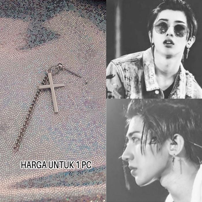 Gambar Anting bangtan korea pria model tusuk klip jepit tindik piercing salib - Salib rantai T dari numbertwo ID undefined Tokopedia