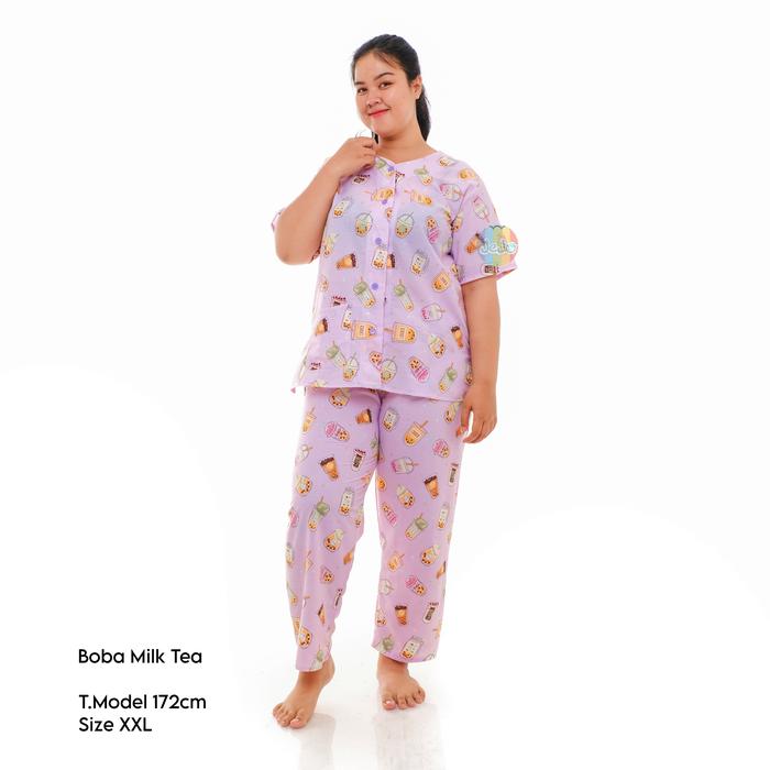 Gambar Piyama Katun Wanita Dewasa Celana Panjang M-L-XL-XXL Jumbo Big Size - Boba Milk Tea, XXL dari Jejo Piyama Katun undefined Tokopedia