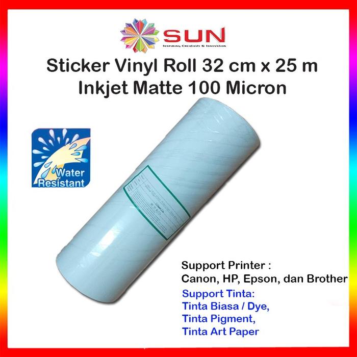 Gambar SUN Sticker Vinyl Roll Inkjet A3+ 32 cm x 25 m 100 micron Matte, Glossy, Transparant Non Waterproof - Matte A3 (32cm), Surabaya dari Sun Indonesia undefined Tokopedia