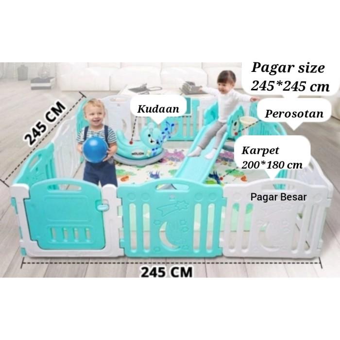 Gambar Best Seller Mainan Playground Lengkap Pagar Anak Perosotan Kuda Kudaan dari FVSHOP PLAYGROUND ANAK undefined Tokopedia