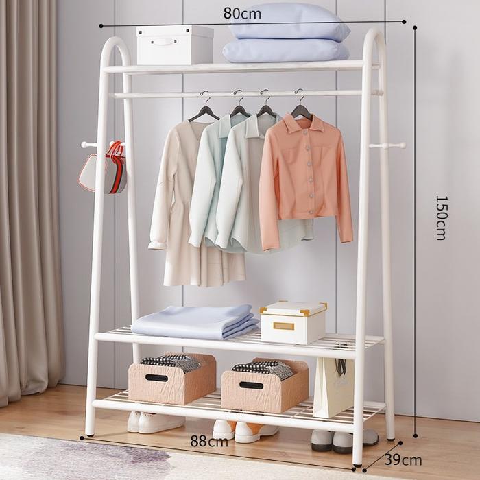 Gambar Stand Hanger / Rak Lemari Pakaian Gantungan Baju Topi Tas Serbaguna - Putih 2 Rak dari Bigvo undefined Tokopedia