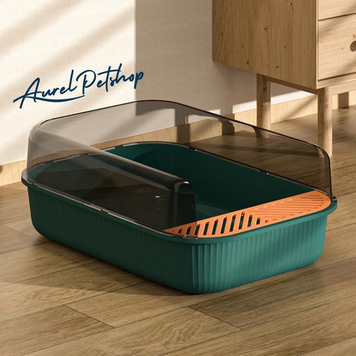 Gambar LITTER BOX KUCING AP01 KOTAK PASIR BESAR ANTI PERCIKAN + FREE SCOOP - BLACK GREEN dari Aurel Petshop undefined Tokopedia