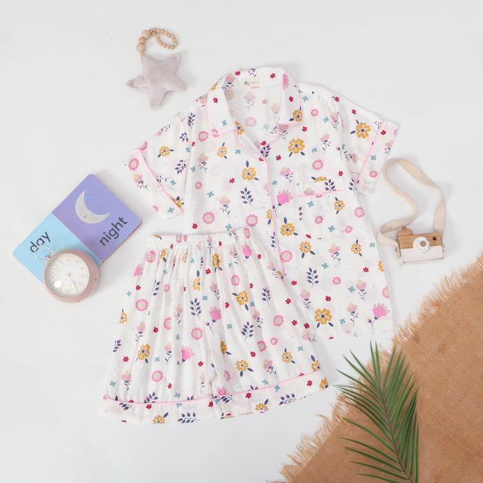 Gambar Daisy Set with KERAH LITTLE BLOOM setelan/baju tidur/piyama anak - White Daisy, XL dari Little Bloom Shop undefined Tokopedia