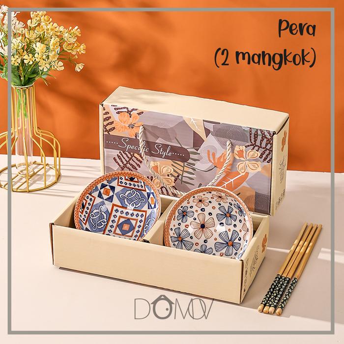 Gambar DOMOV Mangkok Souvenir Keramik Jepang Gift Set Estetik Kotak Hadiah - PERA isi 2 dari Domovhome undefined Tokopedia