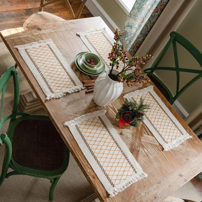 Gambar Table Runner Meja Makan Table Runner Premium Rajut Yellow Strip - 30x50cm dari Sejati Official Store undefined Tokopedia