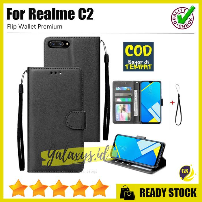 WALLET OPPO REALME C2 A1K LEATHER FLIP CASE KULIT COVER Hitam, Oppo A1K