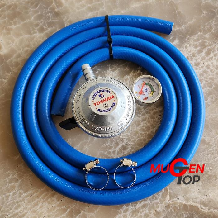 Gambar Paket Regulator Yoshida Meter + Selang Gas 3 Lapis 2 m + Klem 2 Pcs dari MugenTop undefined Tokopedia