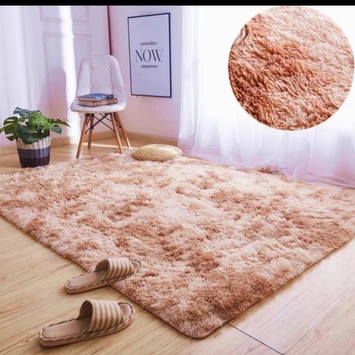 Gambar Karpet Bulu Cokelat Tie Dye 140cm x 200cm Lantai Halus Rasfur - E dari Besti Wholesale undefined Tokopedia