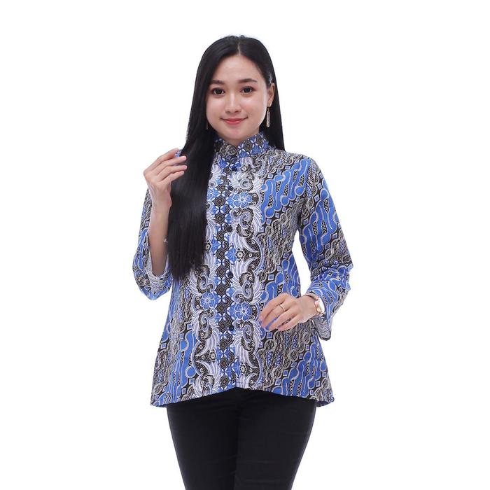 Gambar Blus Batik wanita Blus Atasan Termurah terbaru - Baju Kantor - Sekolah - Seno Biru, L dari Grosir batik ahd 2 undefined Tokopedia