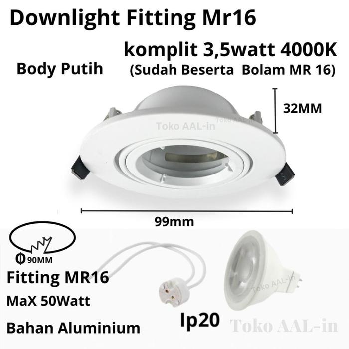 Gambar Lampu Downlight Halogen MR16 - Putih 3,5Wat 4K dari Toko AAL-IN undefined Tokopedia