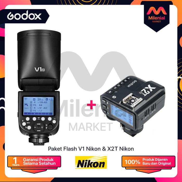 Gambar Paket Flash Godox V1 Nikon + Trigger Godox X2T Nikon - Tanpa AK R1 dari Milenialmarket undefined Tokopedia