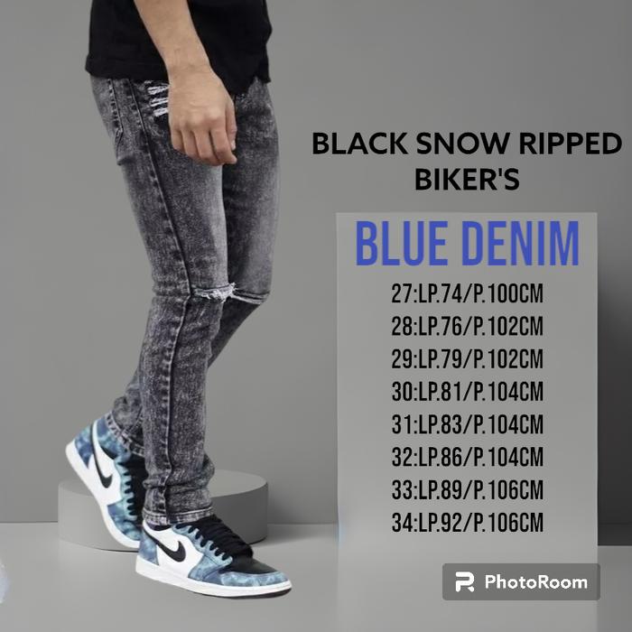 Gambar Celana Jeans pria slim Fit stretch Black Sandwash Ripped Biker's - Black Sandwash, 27 dari Blue Denim Apparel undefined Tokopedia