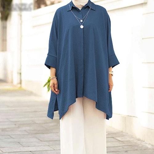 Gambar Baju Atasan Kemeja Wanita Lengan Panjang Kemeja Batwing Shirt - Blue dari Feelisha undefined Tokopedia