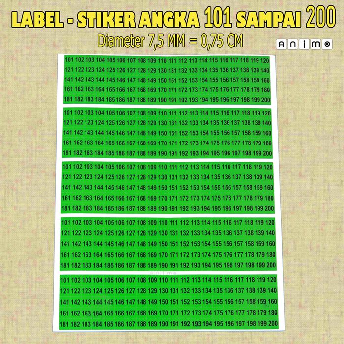 Gambar LABEL / STIKER ANGKA WARNA - STICKER NUMBERING 101 SAMPAI 200 - Hijau dari ANIMO LABEL undefined Tokopedia