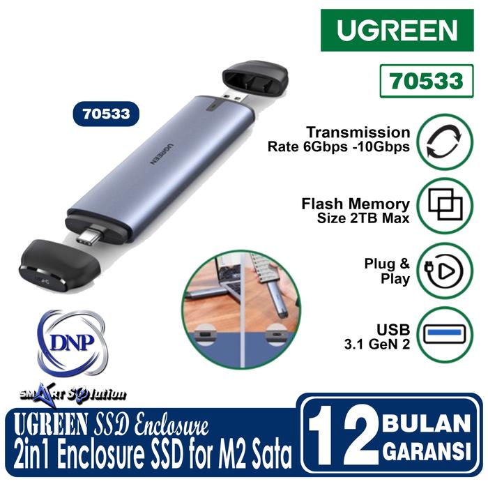 Gambar UGREEN SSD Enclosure NVME M.2 SATA 10GBps to USB 3.1 Type C Casing SSD - For M.2 SATA dari DNP Smart Solution undefined Tokopedia