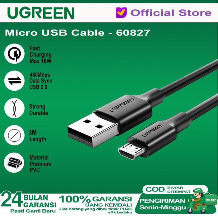 Jual UGREEN Kabel Data USB-A to Micro USB 1M 2M 3M 25cm Fast Charging ...