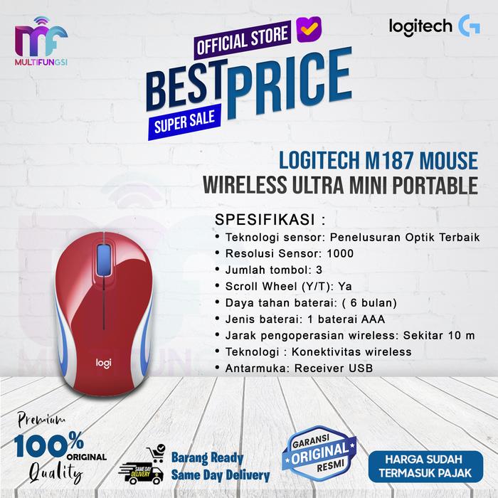 Gambar LOGITECH Mouse M187 Wireless Ultra Portable M-187 Merah - BRIGHT RED dari Multifungsi Online undefined Tokopedia
