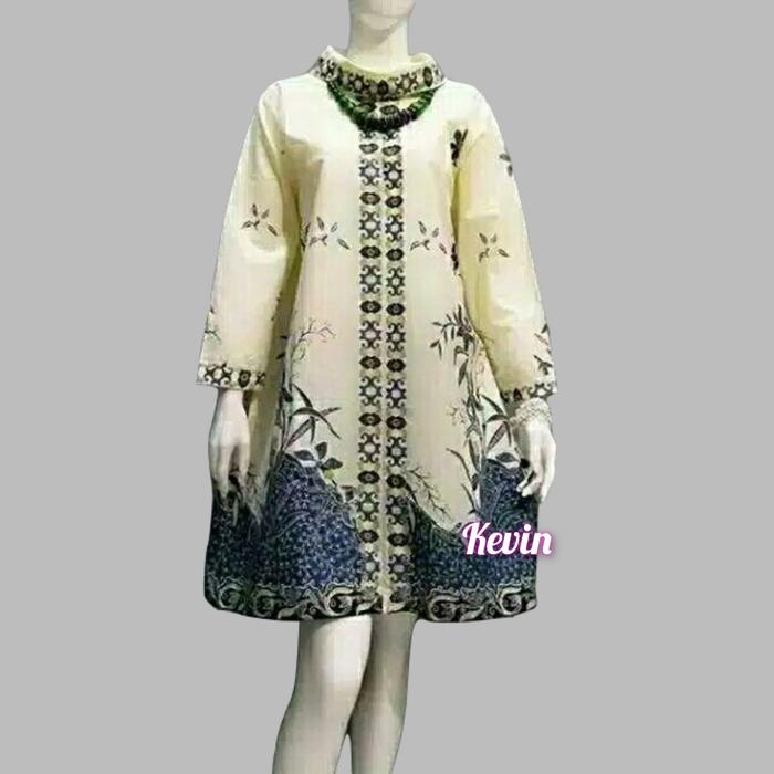 Gambar Tunik Modern - Blus Batik - Dress - Tunik Batik - Baju Batik Wanita. - Natural Abu, S dari Batik Kevin undefined Tokopedia