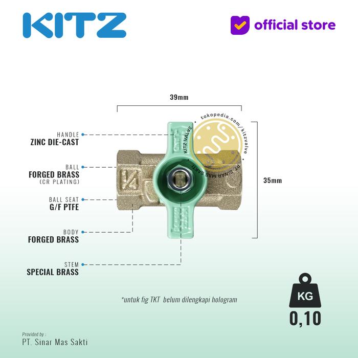 Gambar Ball Valve Compact Handle KITZ Fig. 600 TKT, Drat / Screw - 1/4" - 8mm dari KITZ valve undefined Tokopedia