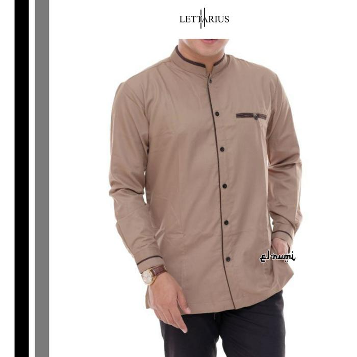 Gambar baju koko pria terlaris/pakain muslim pria/kemeja koko terbaru KD125 - LC COKELAT, XL dari Lettarius.ID undefined Tokopedia