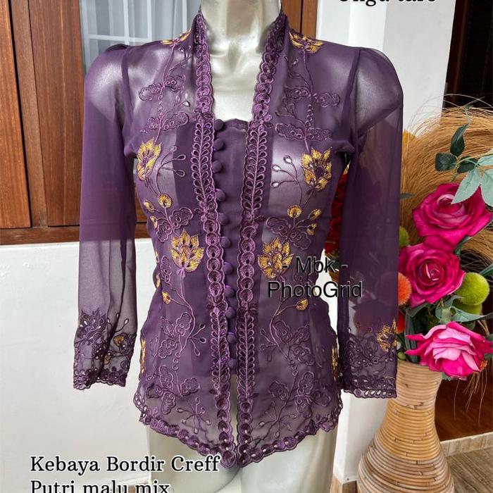 Gambar MBK Kebaya bordir creff motif putri malu mix benang metalic - A, XL dari indah str undefined Tokopedia