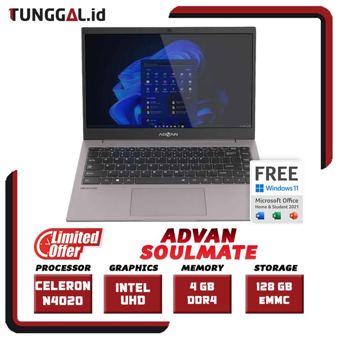 Gambar ADVAN Soulmate Celeron N4020 4GB 256GB 128GB 14.0HD Win11 - 128 gb dari Tunggal Computer Magelang undefined Tokopedia