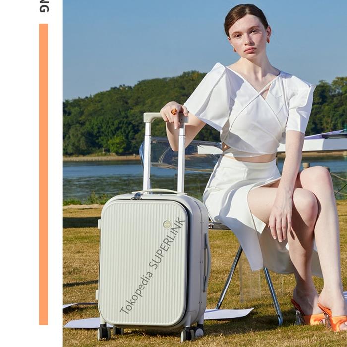 Gambar Mixi Koper 20inch Mixi New Design Wide Handle Suitcase Travel Luggage - PUTIH 20" GARIS dari SUPERLINK undefined Tokopedia