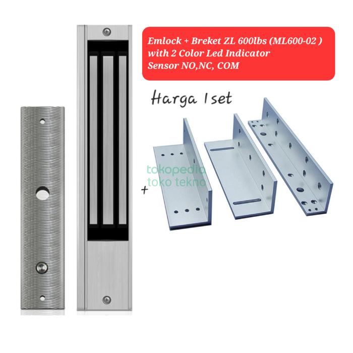 Gambar Emlock Em Lock Magnetic Lock + Bracket ZL 280kg 600Lbs Single Led - Emlock+Breket dari toko tekno asli undefined Tokopedia