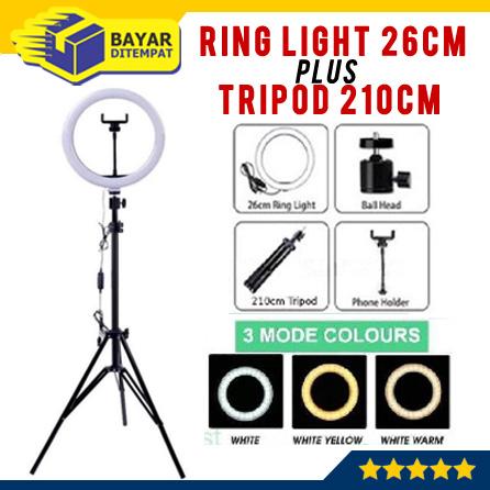 Gambar Paket Komplit Ring Light 26cm Plus Tripod 210cm Tripot dari Maju Grosir undefined Tokopedia