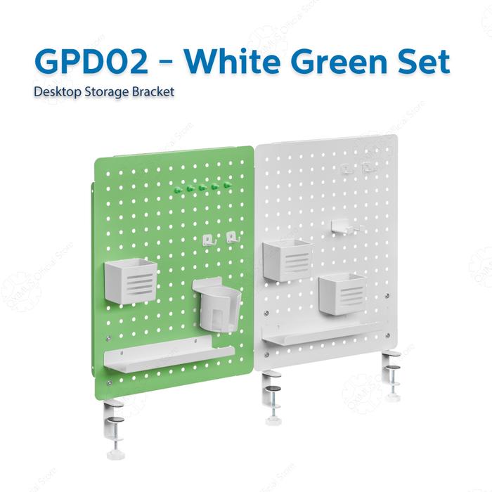 Gambar Rak Papan Meja Modular Deskmount Pegboard DIY OXIMUS GPD01 GPD02 - White Green Set, Seller dari Oximus Indonesia undefined Tokopedia