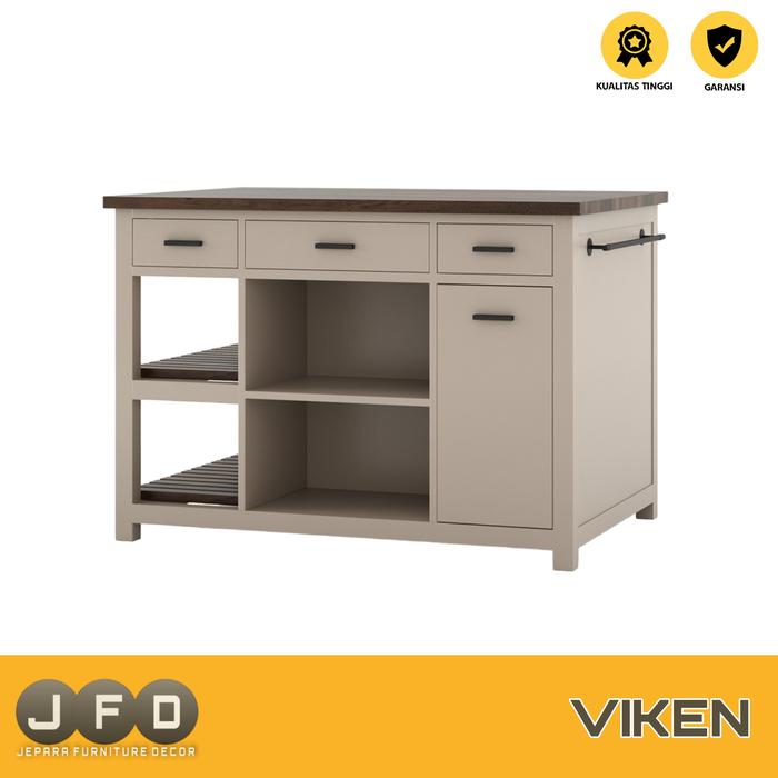 Gambar Meja Island Dapur Top Jati Aesthetic Viken Kitchen Island Table - Cream, Marmer Black dari JFD JEPARA undefined Tokopedia