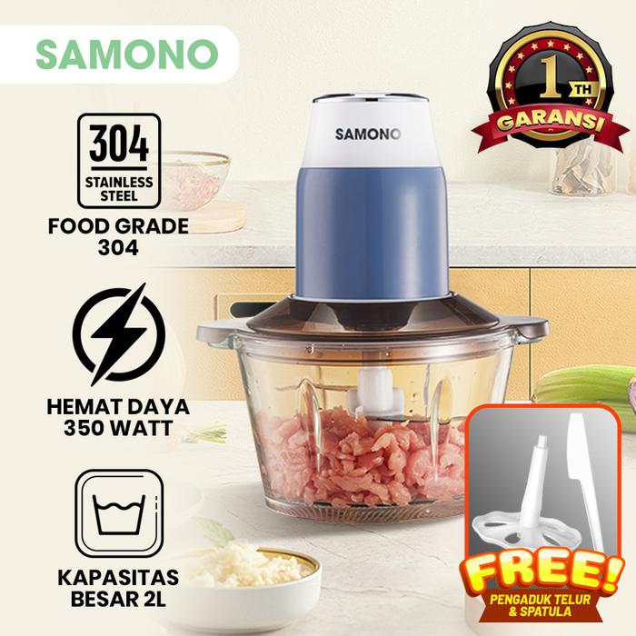 Gambar SAMONO Chopper Makanan 350 watt 4 Pisau Mangkok Kaca Food Grade SW069S - Chopper dari samonomart.id Kab. Tangerang Tokopedia