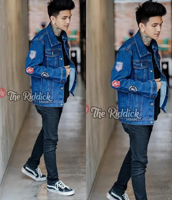 Gambar JAKET JEANS PRIA BORDIR EMBLEM SOBEK GAMBAR BELAKANG - NAVY, M dari Young Styles85 undefined Tokopedia