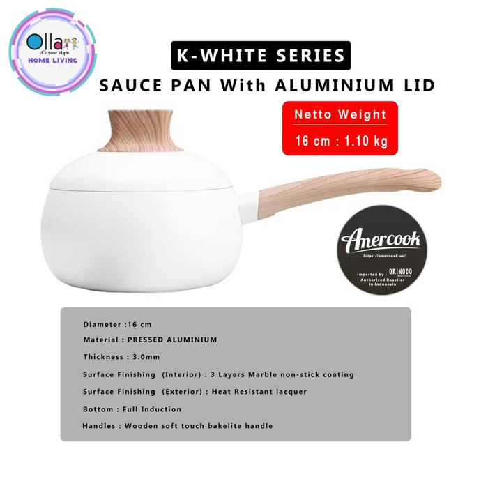 Gambar Alat Masak Amercook AluminiumK-White Series Panci Wajan Anti Lengket - ac112304 16cm dari Ollahomeliving undefined Tokopedia