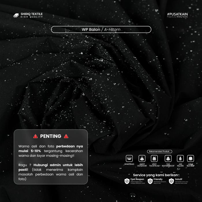 Gambar Kain WP Balon Waterproof (Bahan Jacket Outdoor,Tent, Dll) - A-Hitam dari Shidiq Textile undefined Tokopedia