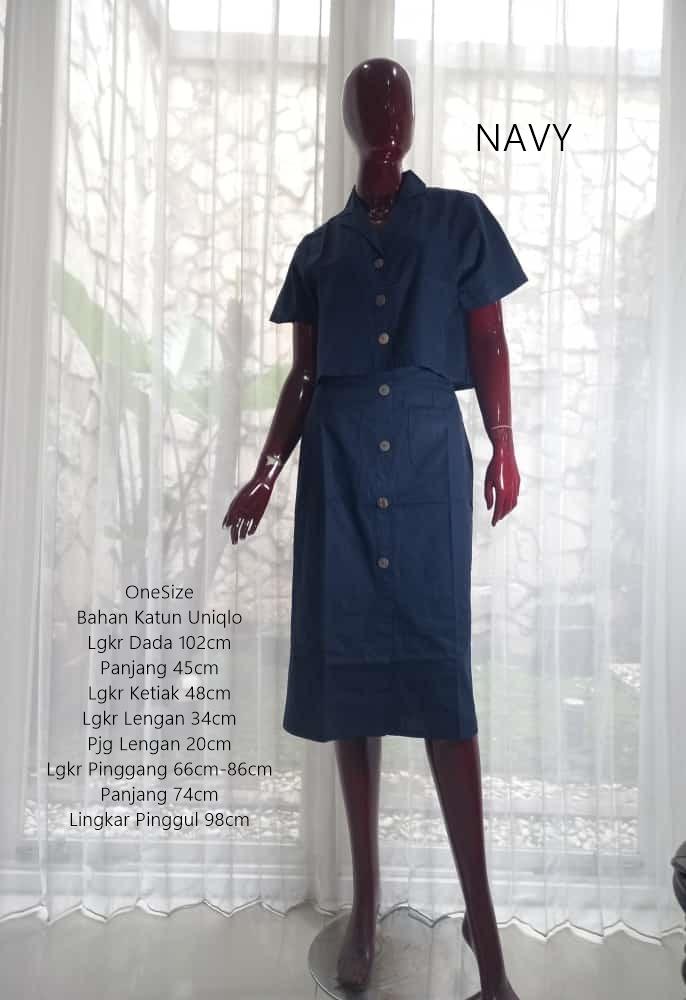 Gambar ONESET SETELAN WANITA STELAN SET ATASAN BLOUSE BAWAHAN ROK SKIRT KATUN - Biru Navy dari Batik Danara undefined Tokopedia