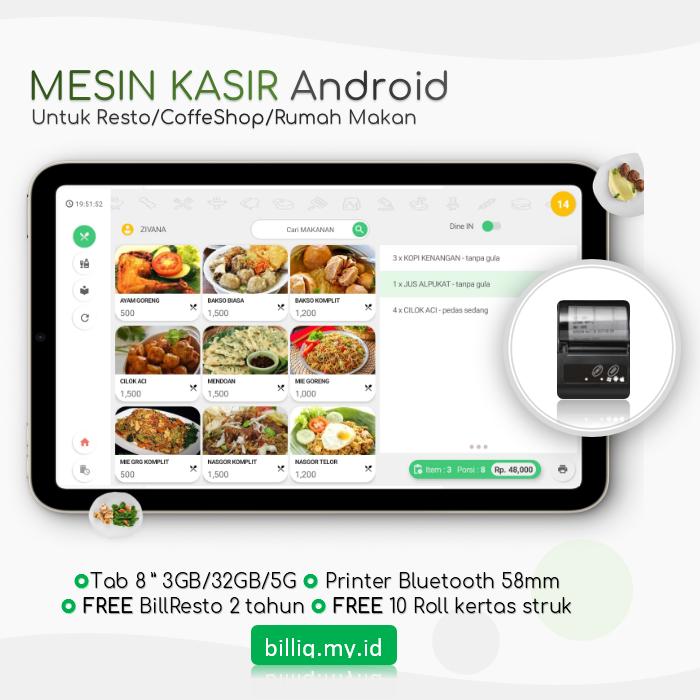 Gambar Mesin Kasir Android untuk Restoran | Rumah Makan - APP+TAB+PRINT dari billiq software undefined Tokopedia