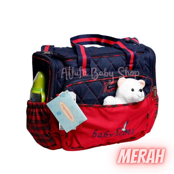 Gambar Tas Perlengkapan Besar Popok Diaper Baby Scots Embroidery Kado Lahiran - Merah, Besar-ISEDB011 dari Athifa Baby Shop undefined Tokopedia