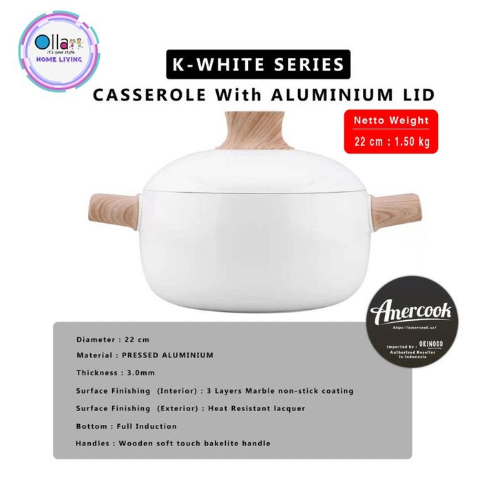 Gambar Alat Masak Amercook AluminiumK-White Series Panci Wajan Anti Lengket - ac112310 24cm dari Ollahomeliving undefined 5 Tokopedia