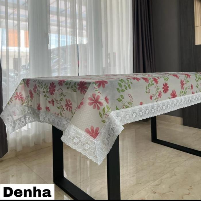 Gambar Taplak meja makan motif WATERPROOF anti air PVC pinggir renda - Denha, Kotak 137x183cm dari junistore888 undefined Tokopedia