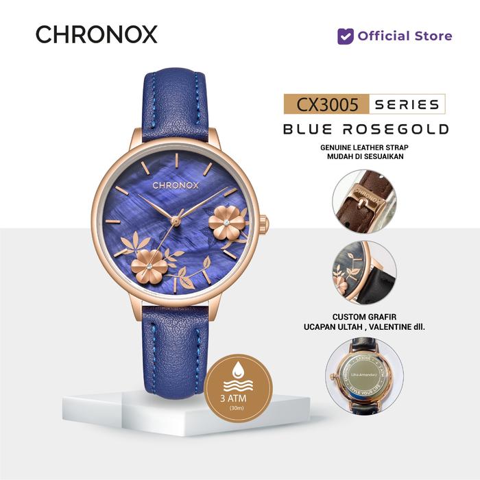 Gambar Jam Tangan Wanita Kulit Fashion Anti Air Original Leather Chronox CX3005 Roseya - Biru dari Chronox.id undefined Tokopedia