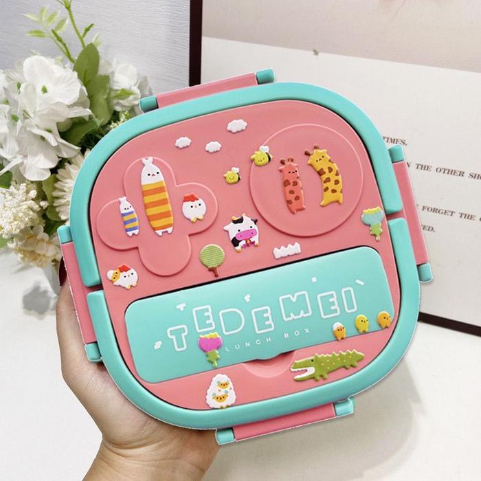 Gambar LUNCH BOX TEDEMEI 2-3 SEKAT Kotak Makan Anak Stainless 304 Premium - Pink dari ISBHOME.ID undefined Tokopedia