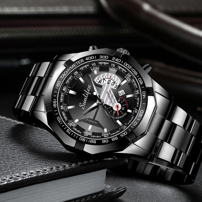 Gambar Sunlifex Jam Tangan Pria Kalender Tali Stainless Steel Bercahaya - allblack dari Rebirth Jam Tangan undefined Tokopedia