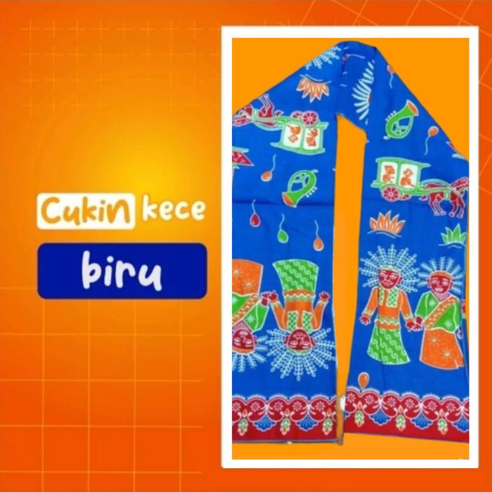 Gambar CUKIN BATIK MOTIF ONDEL ONDEL | CUKIN BATIK | CUKIN BETAWI | SELENDANG - Biru dari Berkah T-shirts undefined Tokopedia