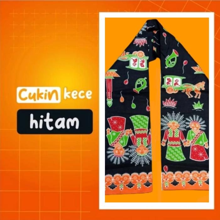 Gambar CUKIN BATIK MOTIF ONDEL ONDEL | CUKIN BATIK | CUKIN BETAWI | SELENDANG - Hitam dari Berkah T-shirts undefined Tokopedia
