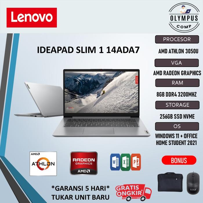 Laptop Lenovo Ideapad Slim 14 ATHLON SILVER 3050U 8GB 256SSD  4GB 256SSD, NON PAKET di Olympus Comp Tokopedia