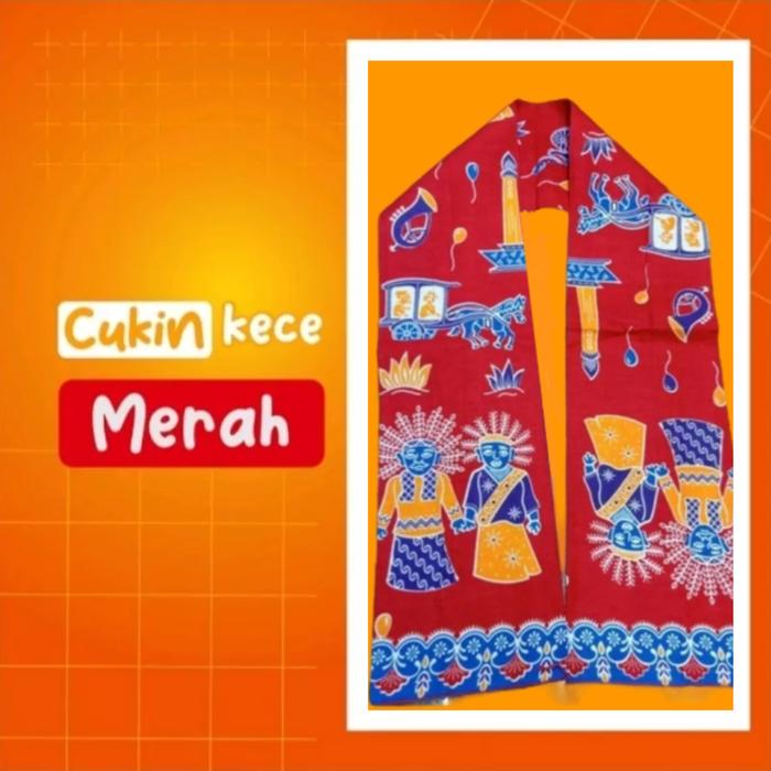 Gambar CUKIN BATIK MOTIF ONDEL ONDEL | CUKIN BATIK | CUKIN BETAWI | SELENDANG - Merah dari Berkah T-shirts undefined Tokopedia