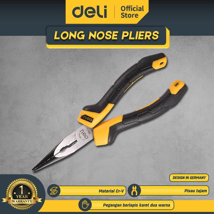Gambar Deli Long Nose Plier / Tang Lancip 8" Chrome PVC Perkakas DL2108Z - 6 Inch dari Deli Tools Official undefined Tokopedia