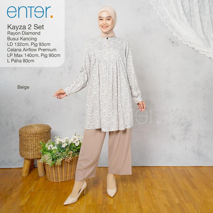 Gambar setelan celana panjang wanita jumbo ld 140 adem kayzaa one set jumbo - beige dari Wirawan Asli undefined Tokopedia